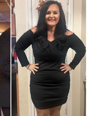 Black Floral Strap Cold-Shoulder Dress